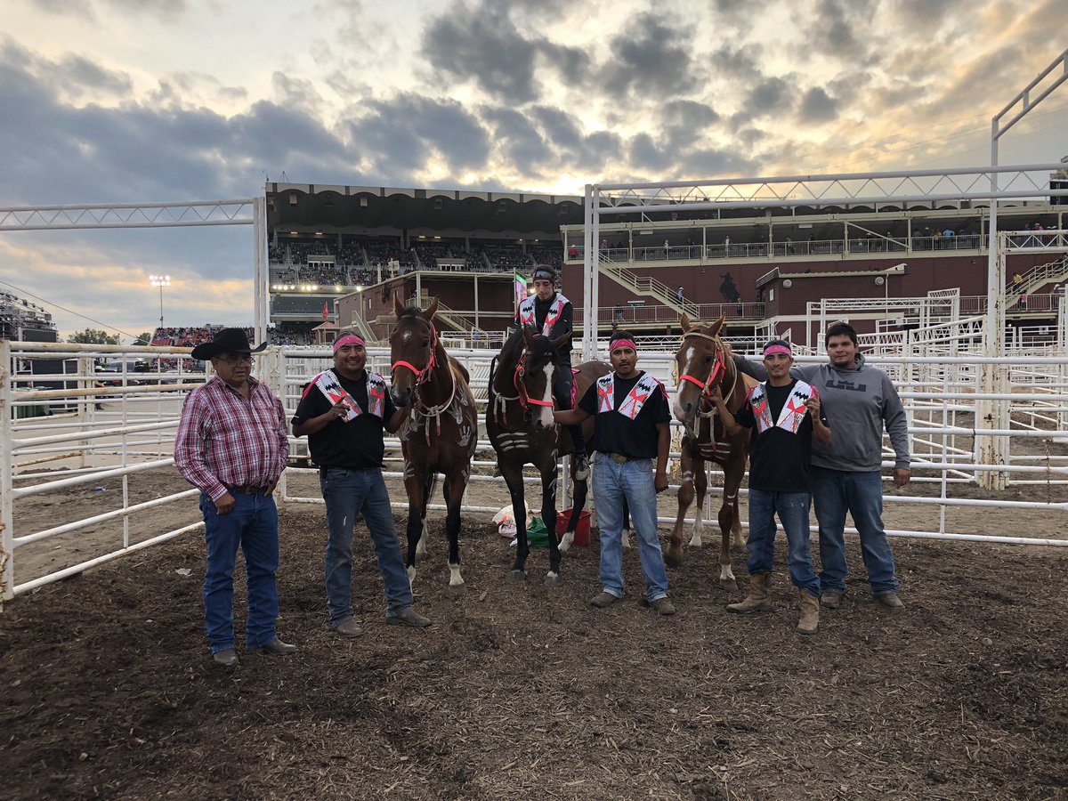 PiikaniNews's tweet photo. Anatapsii and Thunderbeings from Piikani prior to night three of the Indian Relay Races at The Calgary Stampede. https://t.co/RlXbu5Mw8c