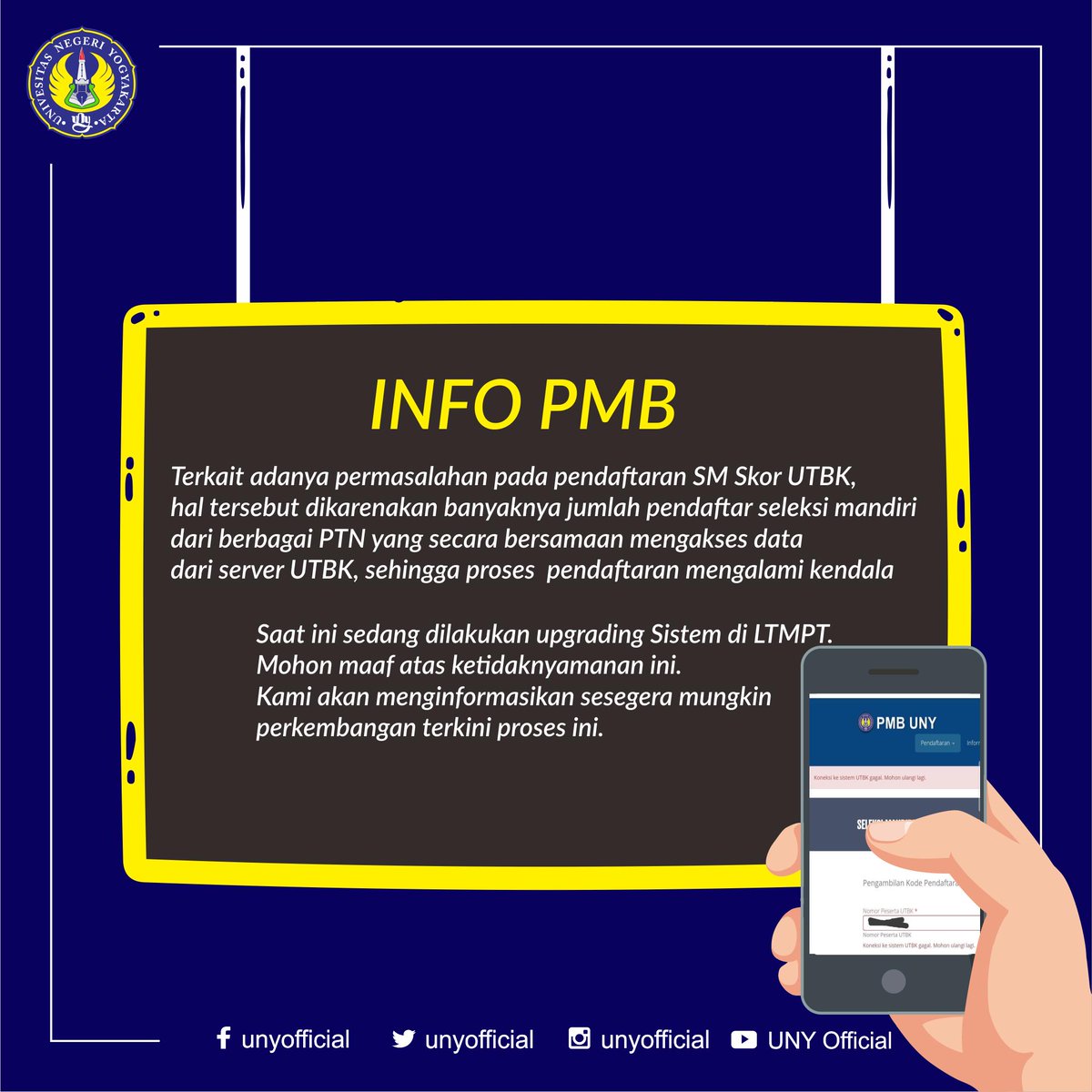 saat ini sedang dilakukan upgrading Sistem di LTMPT. Mohon maaf atas ketidaknyamanan ini. Kami akan menginformasikan sesegera mungkin perkembangan terkini proses ini.

terimakasih