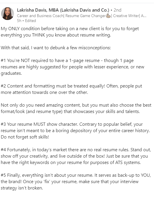 TheJobfather__'s tweet photo. I follow Lakrisha Davis on LinkedIn and she just wrote a piece on Resumes that you have to read!

#JupiterHR #ResumeTips #JobHunt #BlackTechTwitter #TechTwitter https://t.co/WqkI1Btlu0