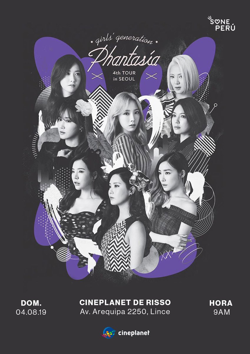 SONEPeru's tweet photo. 【Proyección】 🎵 Phantasía en Seúl + Showcase de Taeyeon por Cineplanet

No te pierdas esta gran celebración ¡Será un día inolvidable!
Asegura ya tus entradas👉 https://t.co/xcHBQ3WCqh 

🗓04 de agosto
⏰9 AM - 1 PM
📍Cineplanet Risso

#GirlsGeneration #SonePeru https://t.co/Q1EDq3bn3W
