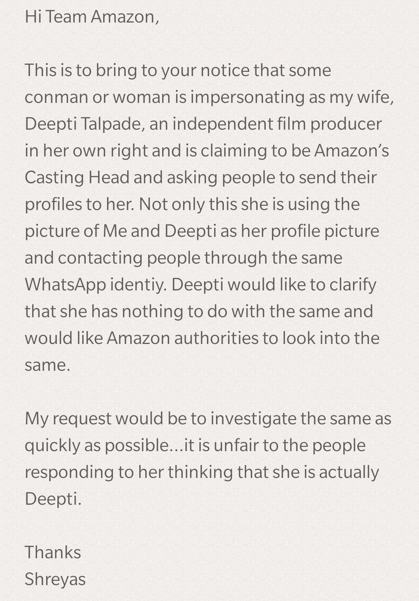 Shreyas Talpade (@shreyastalpade1) on Twitter photo Hello <a href="/PrimeVideoIN/">prime video IN</a> request you guys to take action on this asap. <a href="/DeeptiTalpade/">Deepti Talpade</a> <a href="/WhatsApp/">WhatsApp</a> #Amazon #WhatsAppFraud Hello <a href="/PrimeVideoIN/">prime video IN</a> request you guys to take action on this asap. <a href="/DeeptiTalpade/">Deepti Talpade</a> <a href="/WhatsApp/">WhatsApp</a> #Amazon #WhatsAppFraud