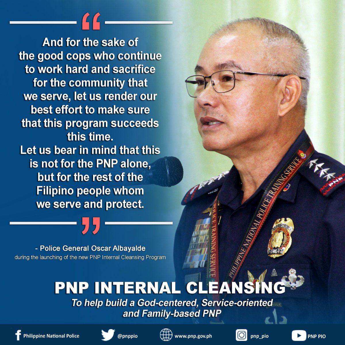pnppio's tweet photo. The PNP new internal cleansing program aims to develop accountability and closer cooperation among PNP members in the pursuance of internal reforms, particularly in firmly instilling discipline and spiritual and moral values. https://t.co/01QYSFc55N