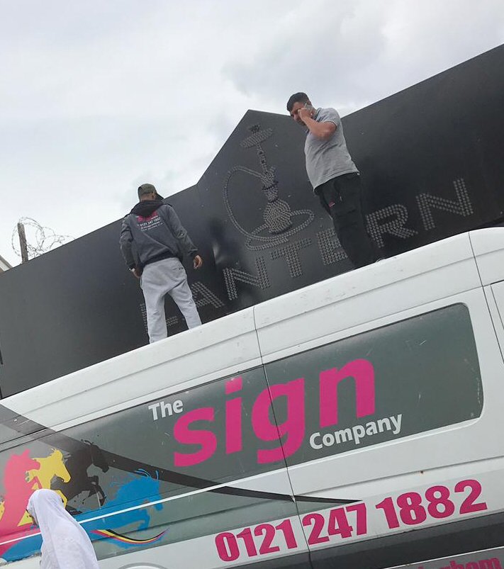 No ladders? No problem! A sign company was fined a six figure sum for allowing their employees to work like this. Plus I would ask what fittings were used seeing as we are trying to save a bit of money not using the right equipment. H&amp;S Nah stuff that! Who cares if they fall off!