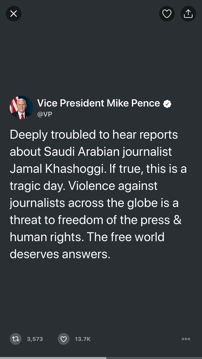DanHo88655177's tweet image. Why did #pence delete this tweet re #Khashoggi ?
