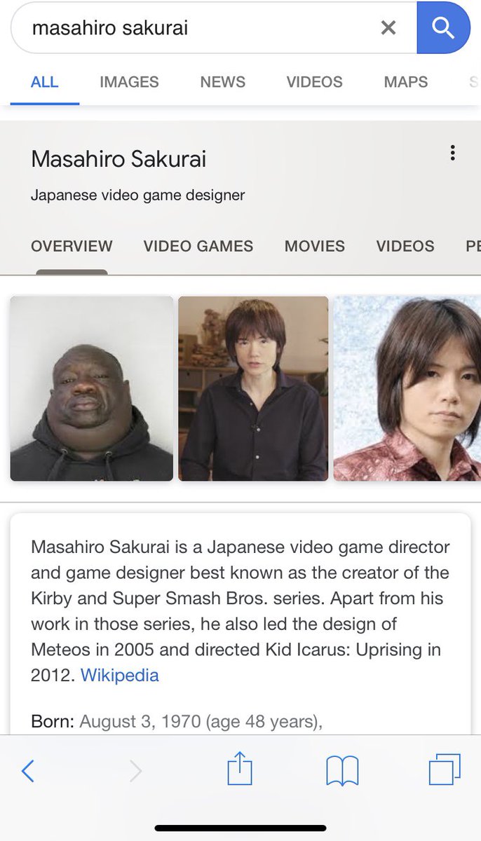 Wakibru's tweet photo. Has anybody else tried searching up Masahiro Sakurai?

Something doesn’t add up here... https://t.co/rhqZSoMD7P
