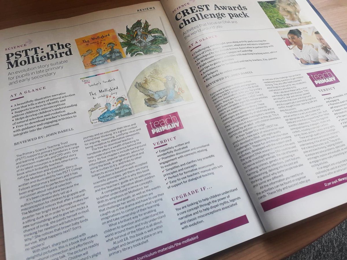 pstt_whyhow's tweet photo. Have you seen the latest issue of @TeachPrimary? Our #resource - The Molliebird, An #Evolution Story - written by PSTT Fellow @MrSpottle, has received a fantastic review! 
Find out about this fabulous #poem &amp; secure your copy today 👇
https://t.co/TyBaPVybzD https://t.co/EqGK8Pnqxn
