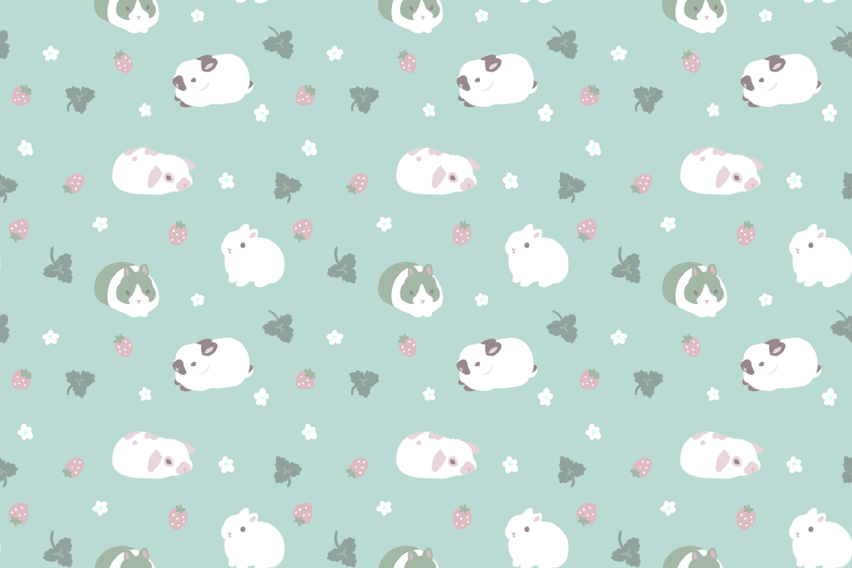 「こうさぎさんたちとイチゴの壁紙 (?????) 」|大賀一五🐰のイラスト