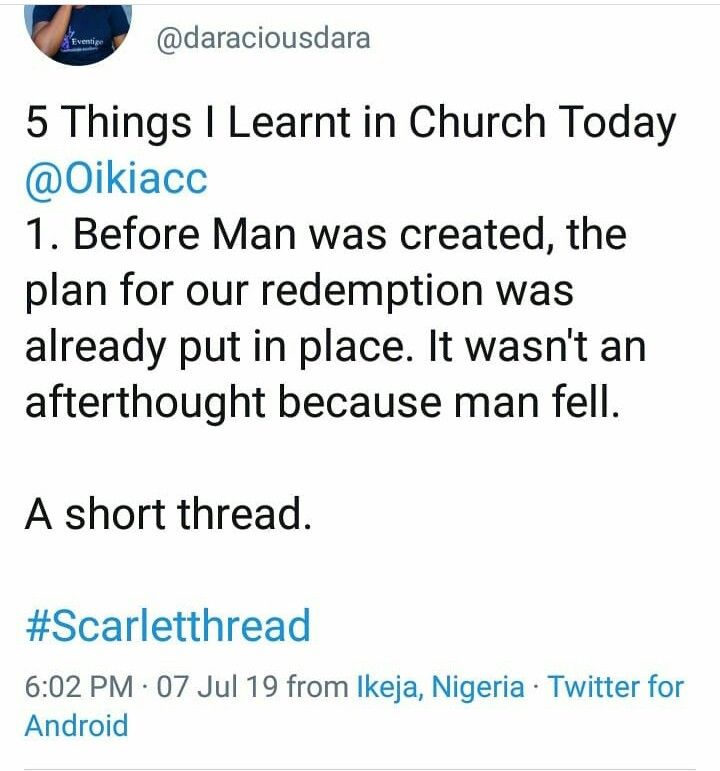 Oikiaccglobal's tweet photo. See what @daraciousdara learnt in Church on Sunday.
More to be talked on this Sunday, plan to be there.
#OikiaCC #Scarletthread https://t.co/yNfYXs70tC