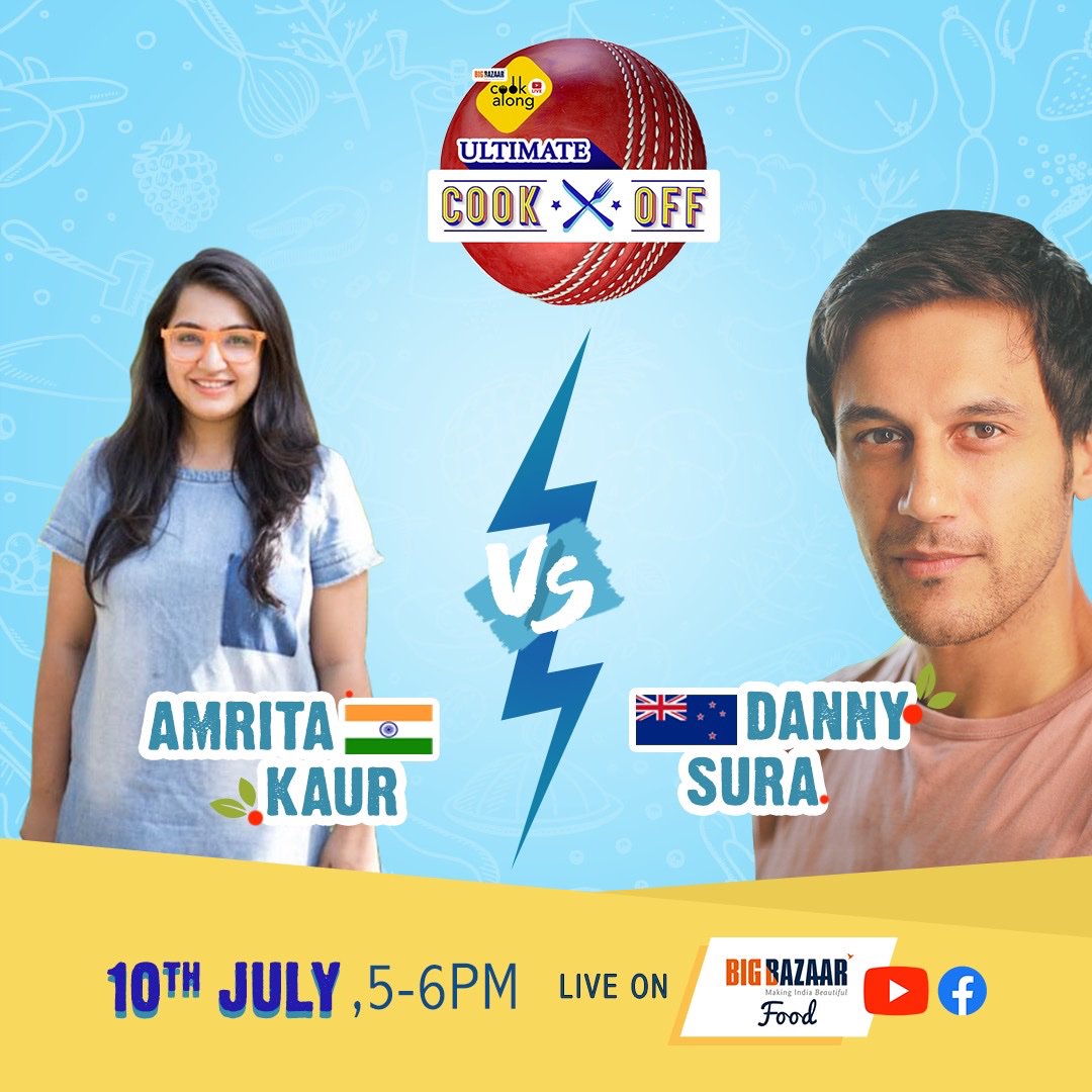 BigBazaar's tweet photo. @AmritaOfLife aur @DannySura taiyyar hain the ultimate cook-off ke liye. Apne favourite player ko support karne ke liye, register here https://t.co/V7SJ73hzr5
Catch them live at Big Bazaar Food YouTube channel on 10th July 5-6pm.
#WorldCup2019 #BigBazaarFood #UltimateCookOff https://t.co/sB2SoQ0PYo