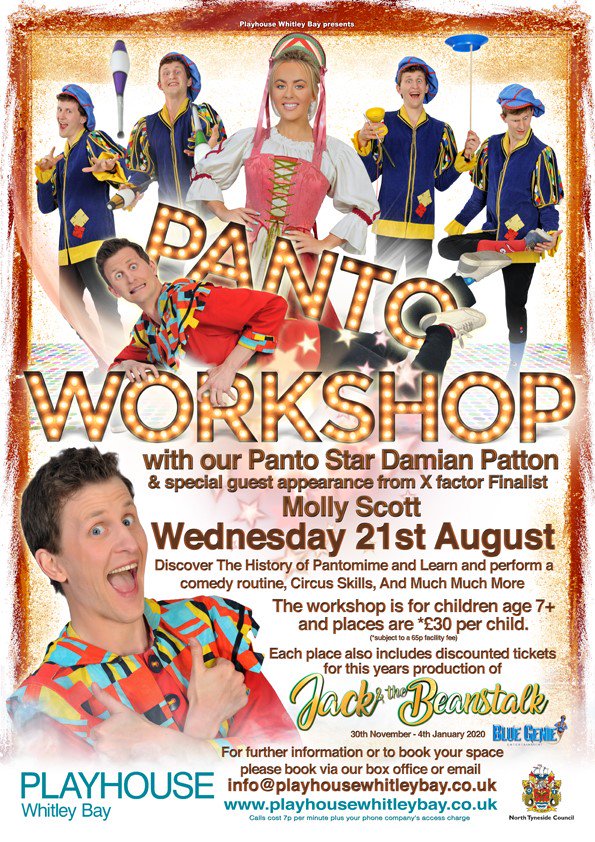 How lucky are the children attending our Panto Workshop this summer? Not only do they get to learn from panto legend <a href="/DamianPatton/">Damian Patton</a>, they'll also get to meet the lovely <a href="/xfmollyscott/">Molly Scott</a> too! Book your place now by emailing info@playhousewhitleybay.co.uk!