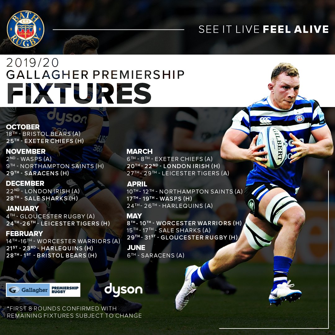 Bath Rugby 2019/20 Premiership fixtures Ultimate Rugby Players, News, Fixtures and Live Results