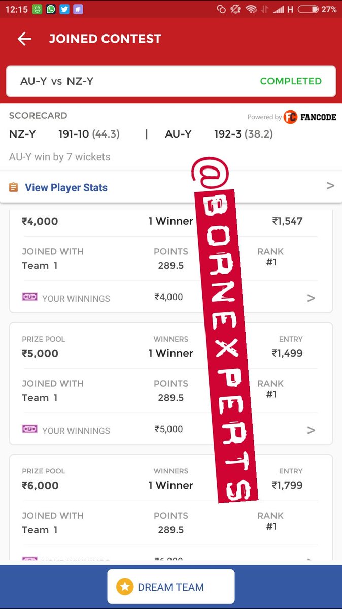 Lokendr_123's tweet image. Good start of the day win 90% league 😍 #u19 💥🔥😎 #bornexperts #dream11
