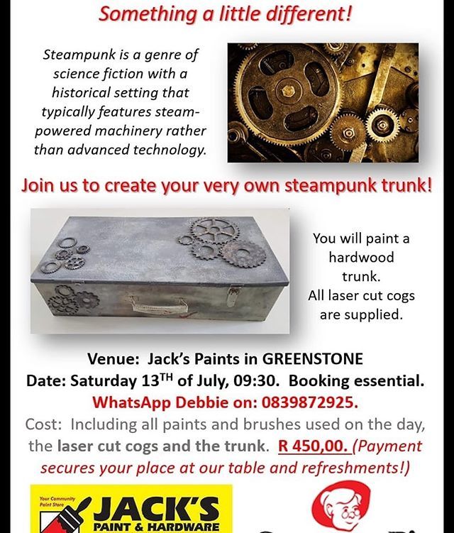 GrannyB_Paint's tweet photo. #chalkpaintworkshop #steampunk
#Edenvale contact @deb_wheal to book your seat ❤️
.
.
 #revamplikeachamp #grannyboldfashionedpaint #chalkpaint #grannyb #dontReplaceItGrannyB_it #artsandcrafts #proudlysouthafrican #proudlysouthafricanchalkpaint #gbpin #diy… https://t.co/18PakRQmJf https://t.co/jbltHAgiOc