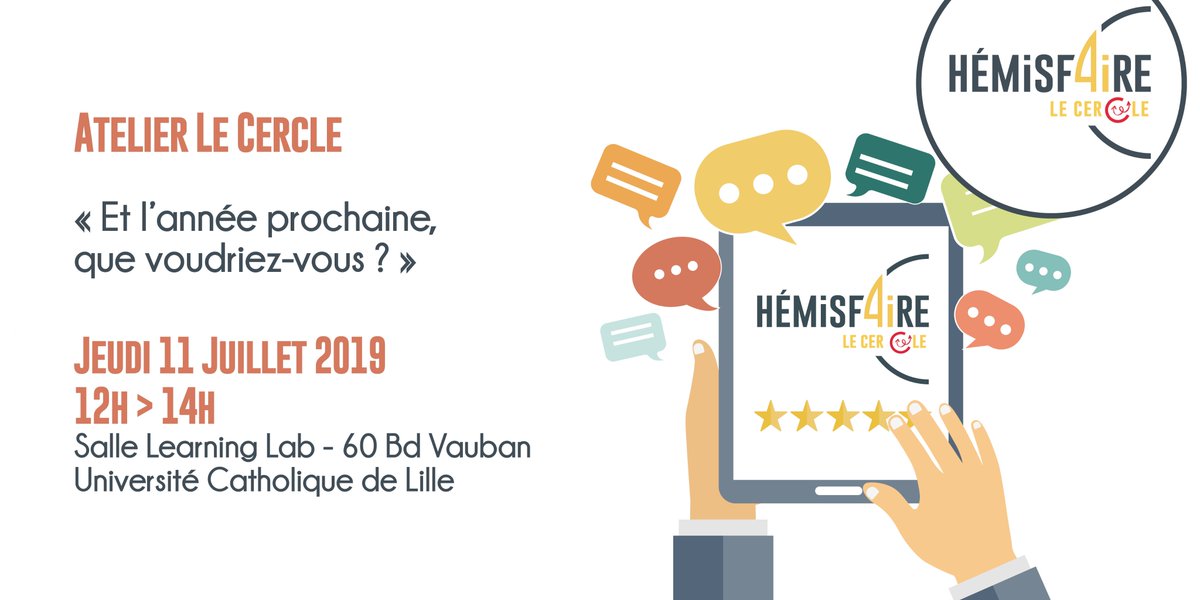 HEMiSF4iREUCL's tweet photo. [RAPPEL] [LE CERCLE] Quelles #thématiques voudriez-vous #aborder ou #animer l'année prochaine ? 🤔 
👉Vos #réponses nous permettront de réfléchir à l'#agenda 2019 / 2020... 📆 Rendez-vous ce jeudi midi pour le (probablement) dernier cercle d'HEMiSF4iRE ! https://t.co/YPMTcg4tXG