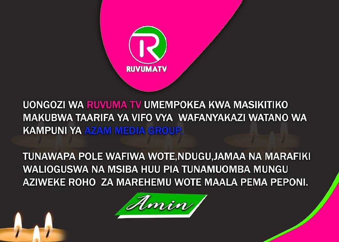 azamtvtz's tweet photo. Asanteni kwa FARAJA yenu @RuvumaTV

#RIPSaid 
#RIPFlorance 
#RIPWandwi 
#RIPSalim 
#RIPSilvanus 

#RIPNduguZetu 
#TutawakumbukaMilele https://t.co/2oYXYetiqS
