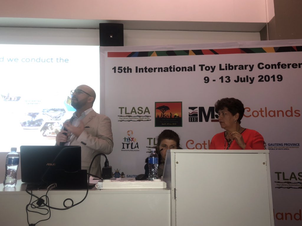 cotlands's tweet photo. Ruth Camelo Cabuya and Prof Jaime Castro Martinez share findings of the longitudinal study of the naves toy libraries program in Colombia #itlconf2019 #toylibraryconference @ITLAinfo https://t.co/Ch8xZ2sVWB