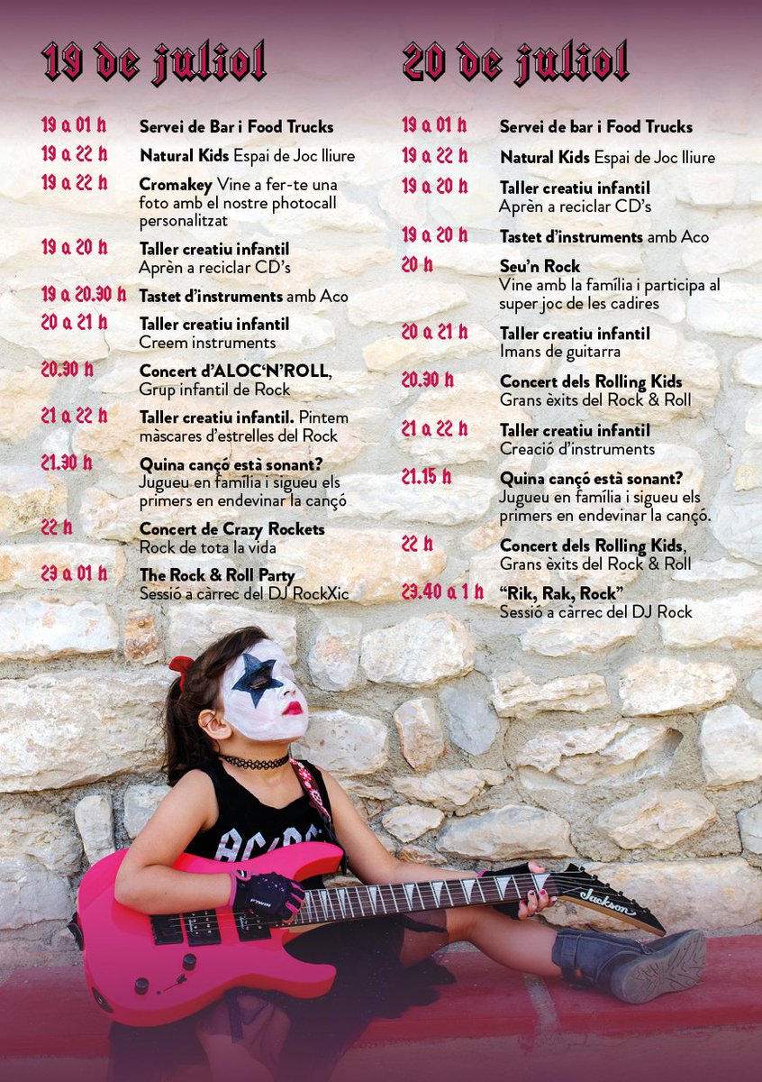7vetes's tweet photo. Us agrada el Rock&amp;Roll? 🤟 Voleu passar un dia en família? 🧒💙 Tenim la combinació perfecte!!! Guardeu-vos els dies 19 i 20 de juliol per venir al Rock&amp;Kids de #Calafell!! 😍😍 Aquí teniu la programació !😱#rockandkids #nens #rock #rocknroll #guitar @AjCastelldefels #infantil https://t.co/ZWslVOj7l8