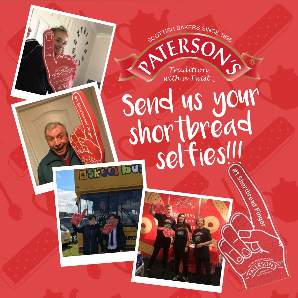 PatersonSbread's tweet photo. Did you visit our stand at the Highland Show? ๐๐
Did you pick up a Paterson's foam finger?
Send us your Shortbread Selfies, and we'll reward you by sending you some Paterson's goodies to enjoy! ๐ธ๐โโ๏ธ๐โโ๏ธ
#ShortbreadSelfie https://t.co/gHml9QEfee