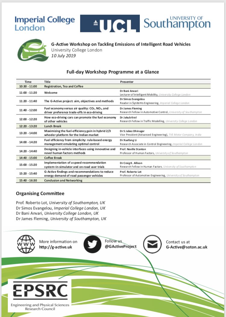 The second technical presentation of @GActiveProject on “How eco-driving cars can promote the fuel economy of other vehicles” by Dr Jakub Krol. This @EPSRC is led by @uos_trg, @imperialcollege & @BaniAnvari @CTS_UCL  @CEGE_UCL- Join us in G08 at Roberts Building @UCLEngineering