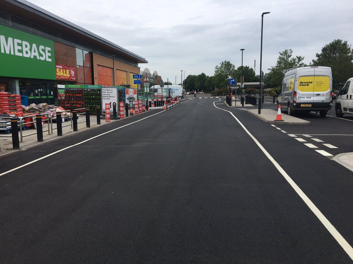 Another photo of the changes to the cycle lanes and layout outside Homebase. Looks like the opportunity to physically stop motor traffic using this as a cut-through has been lost. No no-entry signs any more either. Previous layout:  http://cyclestreets.net/location/38039/   @camcycle