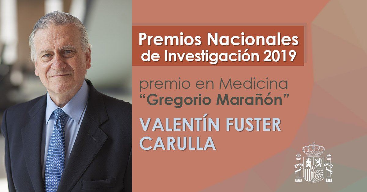 CienciaGob's tweet photo. 🏆 Valentín Fuster Carulla, Premio Nacional de Investigación “Gregorio Marañón” en el área de Medicina.

Se le reconoce por sus enormes aportaciones a la investigación, la prevención, el diagnóstico y el tratamiento de la patología cardiovascular. https://t.co/LzxAOLeC1B