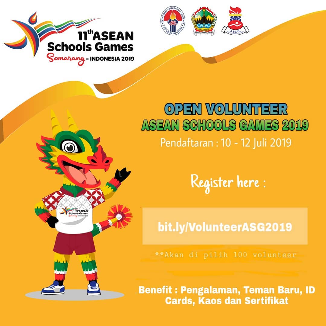 Jadi volunteer #ASEANSchoolGames2019 yuuuk.. 😎😎

#JatengGayeng #ASG2019