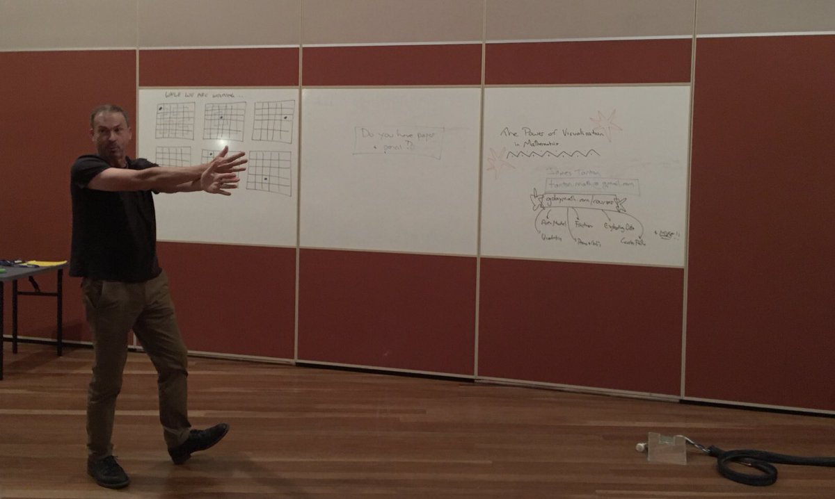 CathyWilson123's tweet photo. #whymaths? Because @jamestanton! A riveting mathematical end to the day! #AAMTconf19 https://t.co/svkMdbPQFp