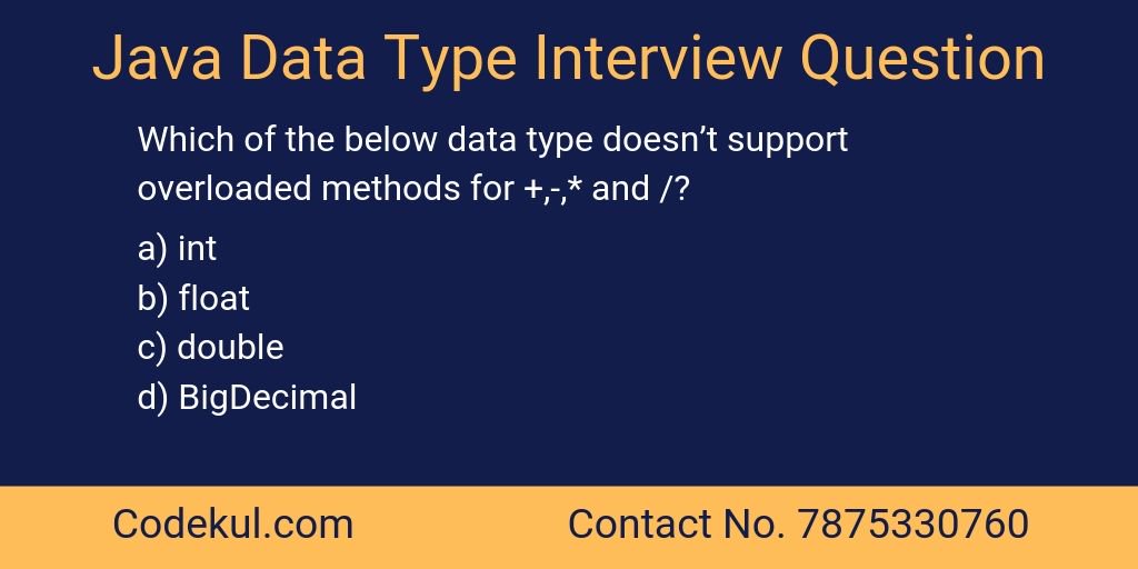 codekul's tweet image. Codekul Provided Some multiple choice questions for Java language, which is really helpful to crack interviews. Commented on your answer in the comment box.
#Javadeveloper #Javaquestion #softwaredeveloper #Javaprogramming #Fresher #Interns #Codekul #Pune .