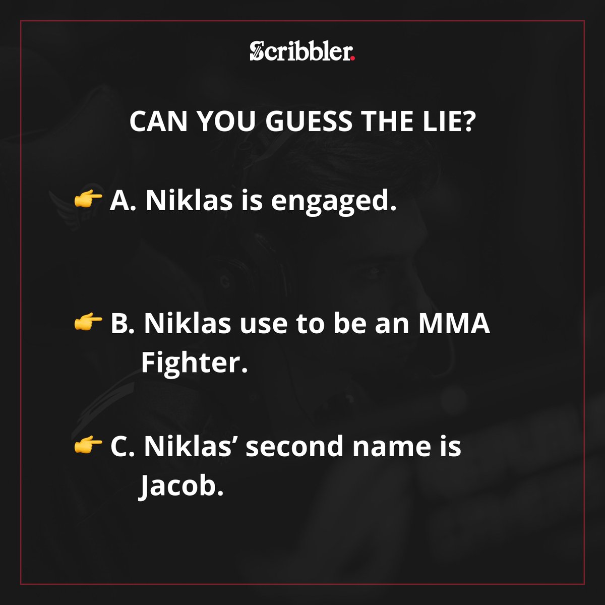 scribbler's tweet image. It's Wednesday again! Which means it's time for another #GuessTheLie! 😯

This week it's @nvltt aka Niklas! Can you guess what the lie is? 🤔