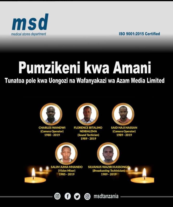 azamtvtz's tweet photo. Asanteni kwa FARAJA yenu @MsdTanzania 
 
#RIPSaid 😭
#RIPFlorance 😭
#RIPWandwi 😭
#RIPSalim 😭
#RIPSilvanus 😭

#RIPNduguZetu 
#TutawakumbukaMilele https://t.co/tDqGDZGyY4