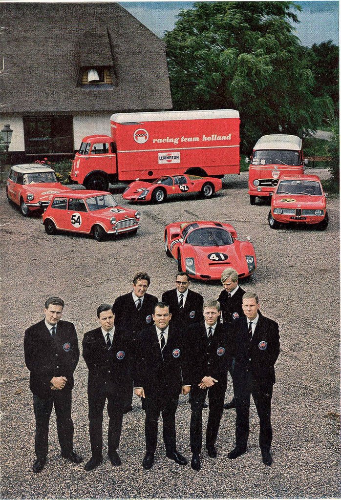 Racing team Holland in the sixtees. Some of the drivers Ben Pon, Gijs van Lennep @GvLL1  and his brother David, Wim Loos, Henk van Zalinge and some more Dutch racingdrivers.