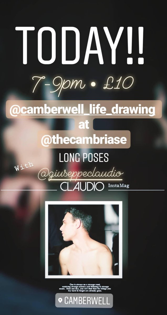 CLD_LifeDrawing's tweet photo. 🌟#TODAY🌟

We have CLAUDIO modelling for us!

Tonigh we'll have a #LONGPOSES session with poses from 15 to 30min 👩🏻‍🎨👨🏻‍🎨

Join us for a #relaxed &amp; #Creative eve ALL LEVELS WELCOME! 😄

⌚ 7-9pm
🏠 @thecambria
💷 £10 - £6 for stdnt
🎨 Materials provided
😊 #Dropin 

#CAMBERWELL #art https://t.co/72PYDdQx40