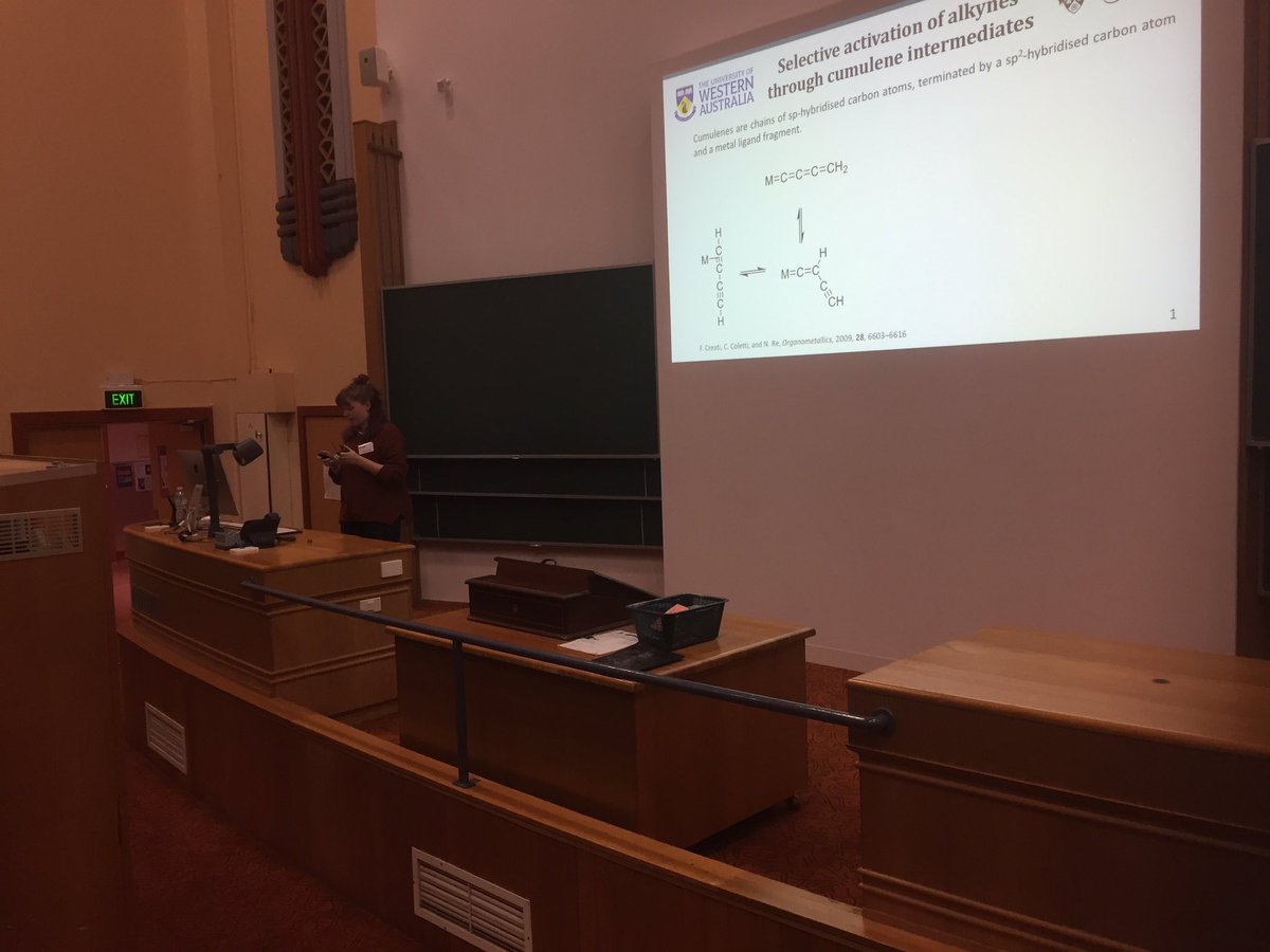 Adopted member of <a href="/SMS_UWA/">Molecular Sci-UWA</a> Rachel Steen presenting work on cumulenes #ozom12
