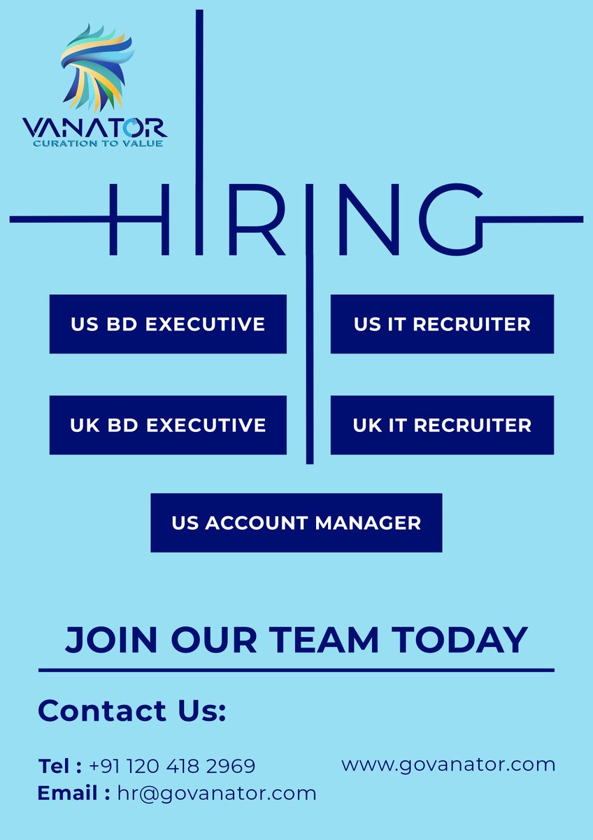 VanatorRPO's tweet photo. Passionate about your career in #Recruitment?
We'd love to Chat.
#Vanator plans to hire more qualified #candidates this year and expand widely.
Are you up for the challenge?? If Yes, share your #resume at hr@govanator.com. https://t.co/XRucrTeVFA