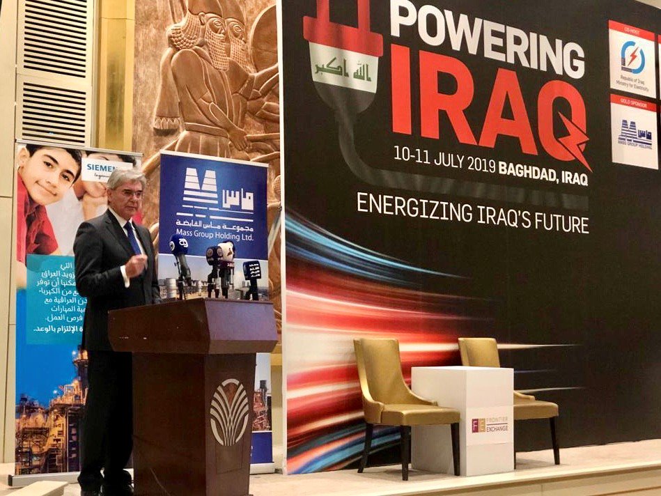 🗨️ "We believe prosperity begins with #energy - the first element of enabling an economy to grow. We never lose sight of this, which is why we strive to empower people through energy &amp; build the New #Iraq together", says <a href="/JoeKaeser/">Joe Kaeser</a> at the #PoweringIraq event in Baghdad 🇮🇶.