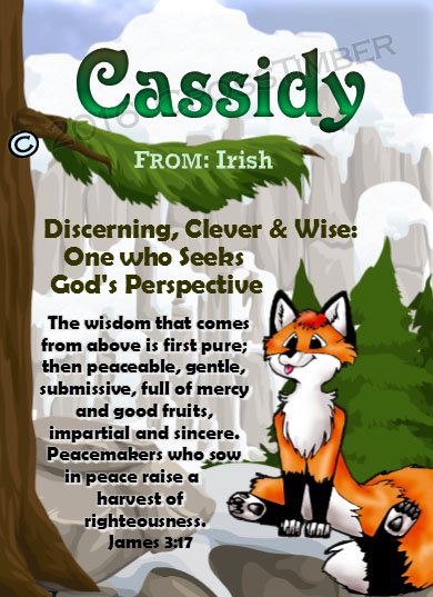 Cassidy from Irish for "clever/curly-haired"! 1st known as surname, associated with the O'Caiside family of Co Fermanagh, the hereditary physicians to the Maguire chieftains. In the US popular as a name for boys & girls. Popular after  @GratefulDead song? 