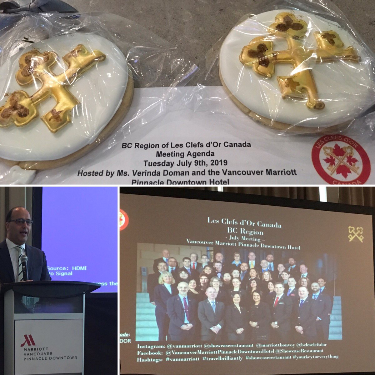 VerindaDoman's tweet photo. It was an absolute pleasure to host @BCLesClefsdOr Regional meeting at Vancouver Marriott with welcoming remarks by General Manager Mr. Amrit Sandhu followed by Chefs 
Bens inspired menu sharing @Showcase_Van #yourkeytoeverything @LesClefsdOrCAN #goldkeys https://t.co/xjDCyrbMlJ