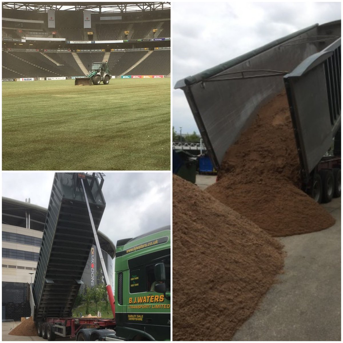 MansfieldSand's tweet photo. With concert season over at Stadium MK, itβs time to complete the pitch renovation.
The guys from Hewitt Sportsturf getting the final clean out done as Mansfield Sandβs MM40 sand arrives outside. No waiting around for material here.
#Mansfieldsand
#Hewittsportsturf https://t.co/fxLMbB8iFp