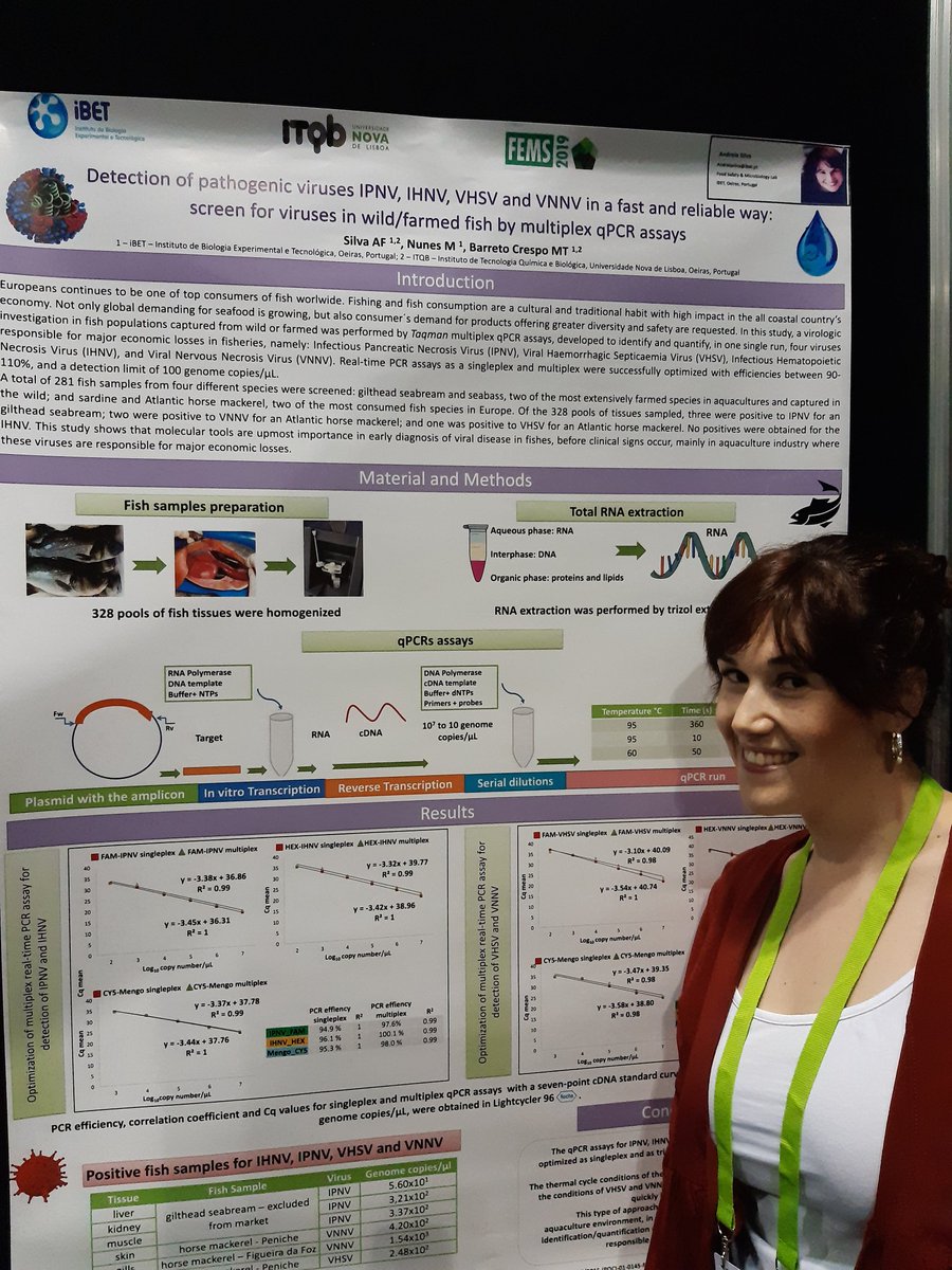 Check out my poster PW341 at <a href="/FEMSTweets/">FEMSTweets</a> Come and discover how molecular tools are upmost importance in early diagnosis of viral diseases in fish, mainly in aquaculture systems, where these viruses are responsible for major economic losses. #FEMS2019