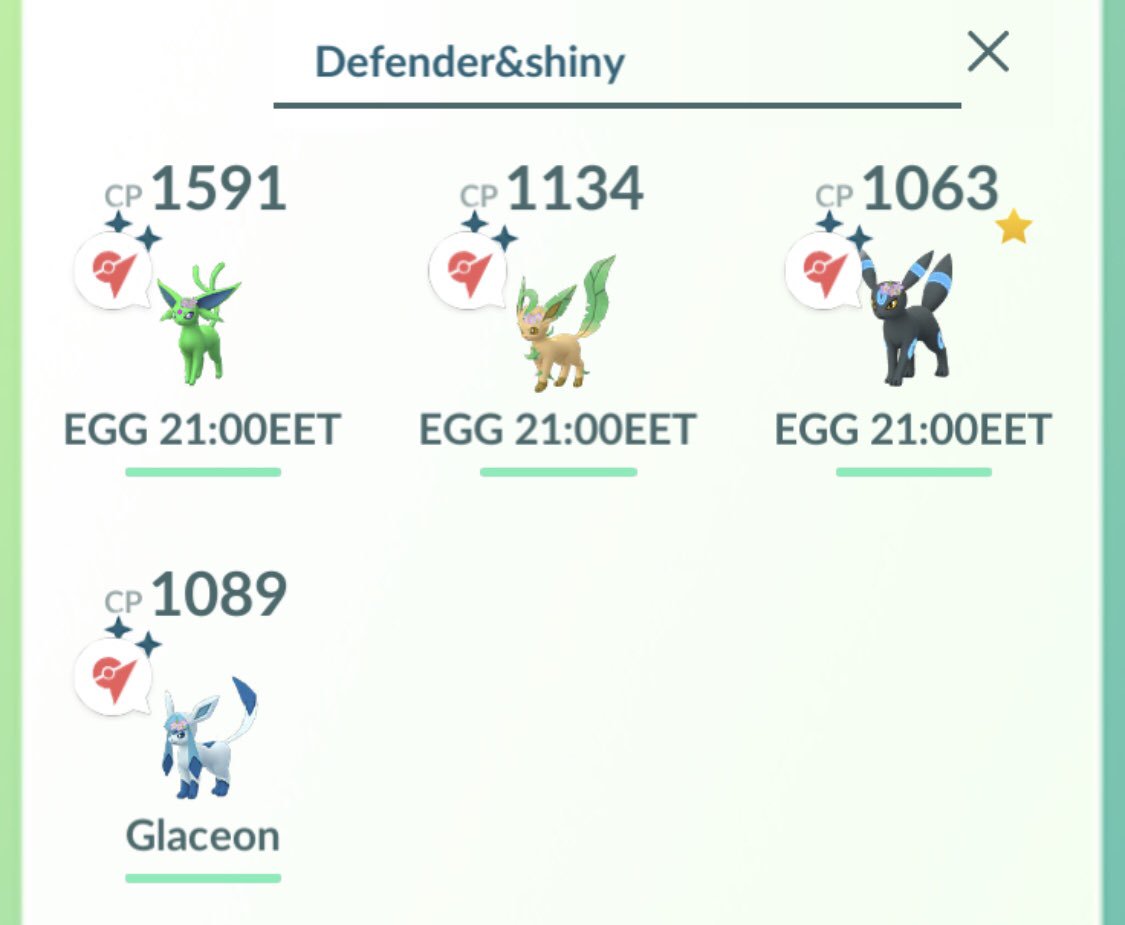 Helsinkitrolli 2m Collector No Twitter Put My Flower Crown Shiny Eeveelutions To Work Leafeon Has To Be My Favourite Pokemongo