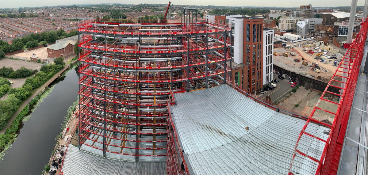 NSDecking's tweet photo. Some great photos of the progression at Bath Lane, Leicester. We are currently on site installing over 27,500 m2 of Metfloor 60 and 33,000 shear studs. https://t.co/wBZA1sy45V