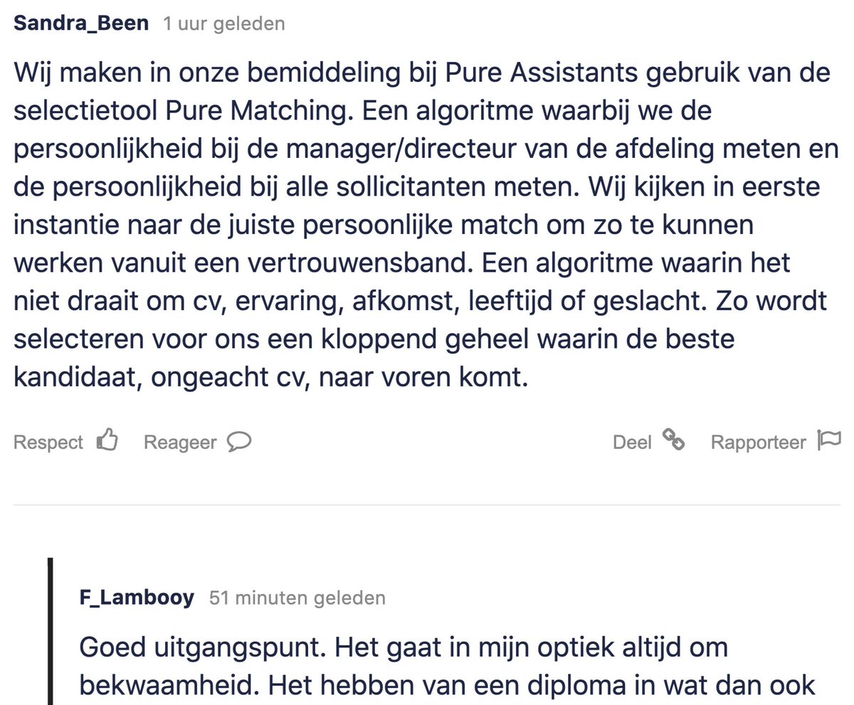 Een interessant artikel op <a href="/NU/">☆Nu*</a>.nl. Pure Assistants is een voorloper met het inzetten van PureMatching.com bij onze selecties!
loom.ly/nlpeZGg
#pureassistants #purematching #personalassistants #personalassistants