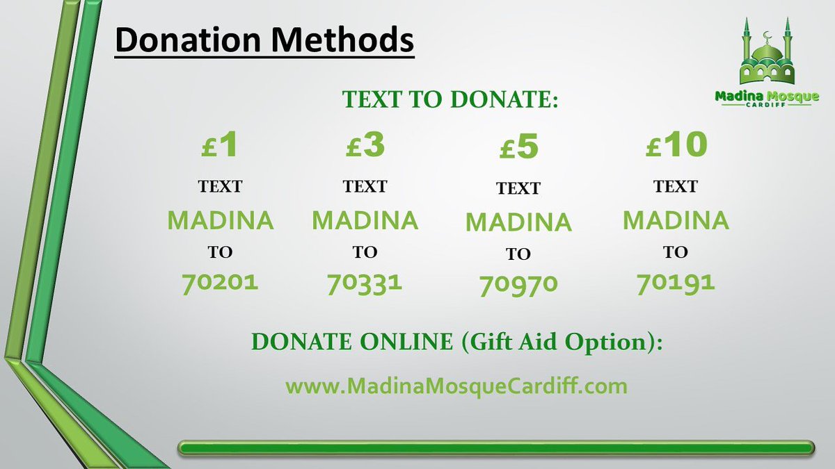 Donate remotely using the methods below:

#donations #mosquebuild #mosque #fundraising #textdonations