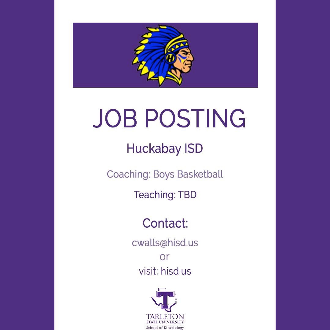 Tarleton_KINE's tweet image. Job Opportunity‼️
Huckabay ISD is looking for a boys basketball coach 🏀
Contact for more information! 
.
.
. 
#TeamKINE #Coaching #Tarleton #Basketball