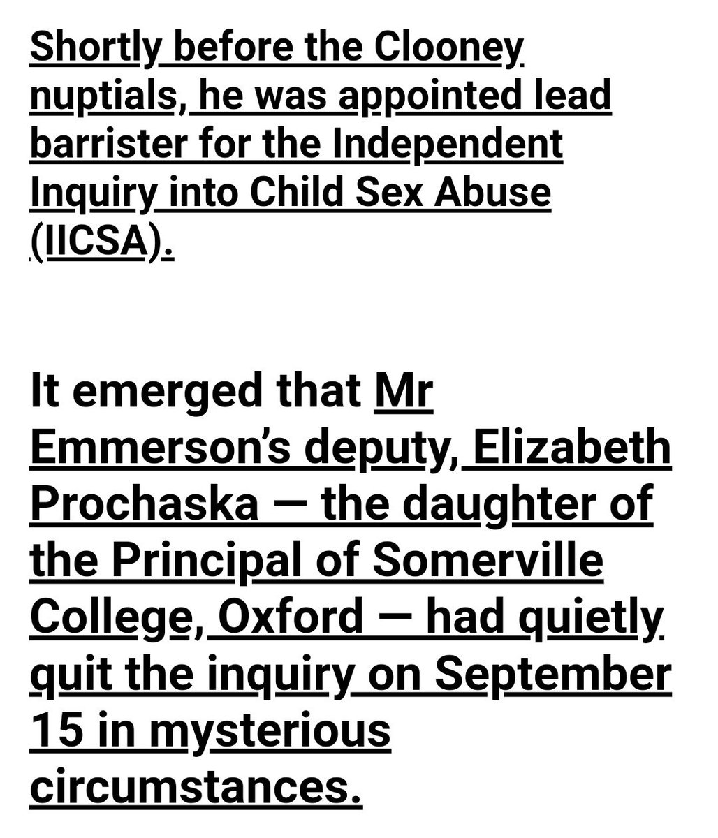 Milly Soames is good friends with Alice Prochaska, mother of Elisabeth Prochaska, deputy to Ben Emmerson, lead barrister at the  @InquiryCSA child abuse inquiry and erstwhile hubby-to-be of Ms. Barkin, who both quit the inquiry under a shroud of mystery. http://www.dailymail.co.uk/news/article-3880766/Child-abuse-inquiry-meltdown-denies-covering-claim-lawyer-groped-colleague.html#ixzz4ONSguD16