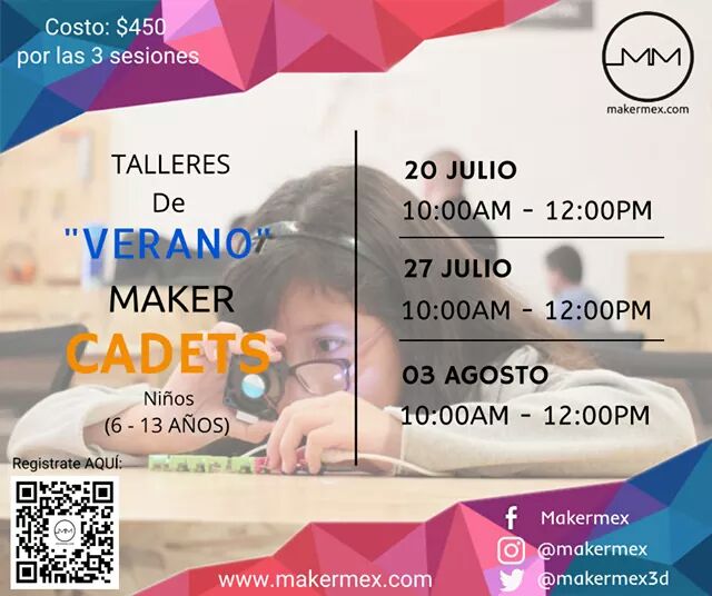 makermex3d's tweet photo. ¡¡Cursos de Verano para NIÑOS!!
Próximas fechas de nuestros talleres MakerCadets en el que aprenderemos y haremos proyectos de electrónica básicos con materiales de madera y cartón para niños con espíritu maker!
¡¡Trae a tus niños !!
Cupo Limitado.
https://t.co/8WDBYPbxxF https://t.co/nMuGxRaoe7