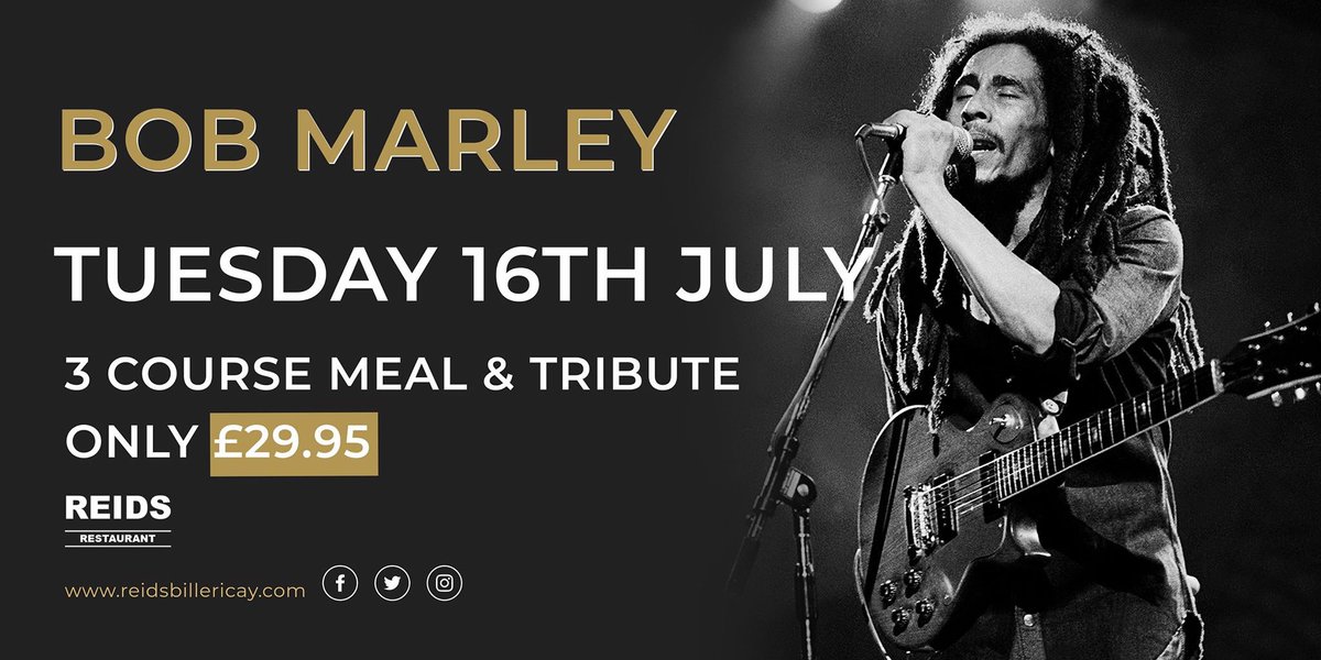 You can’t beat a bit of Bob Marley 🎶
Join us for our Bob Marley Tribute next Tuesday at Reids Restaurant! Reservations - 01277 632378