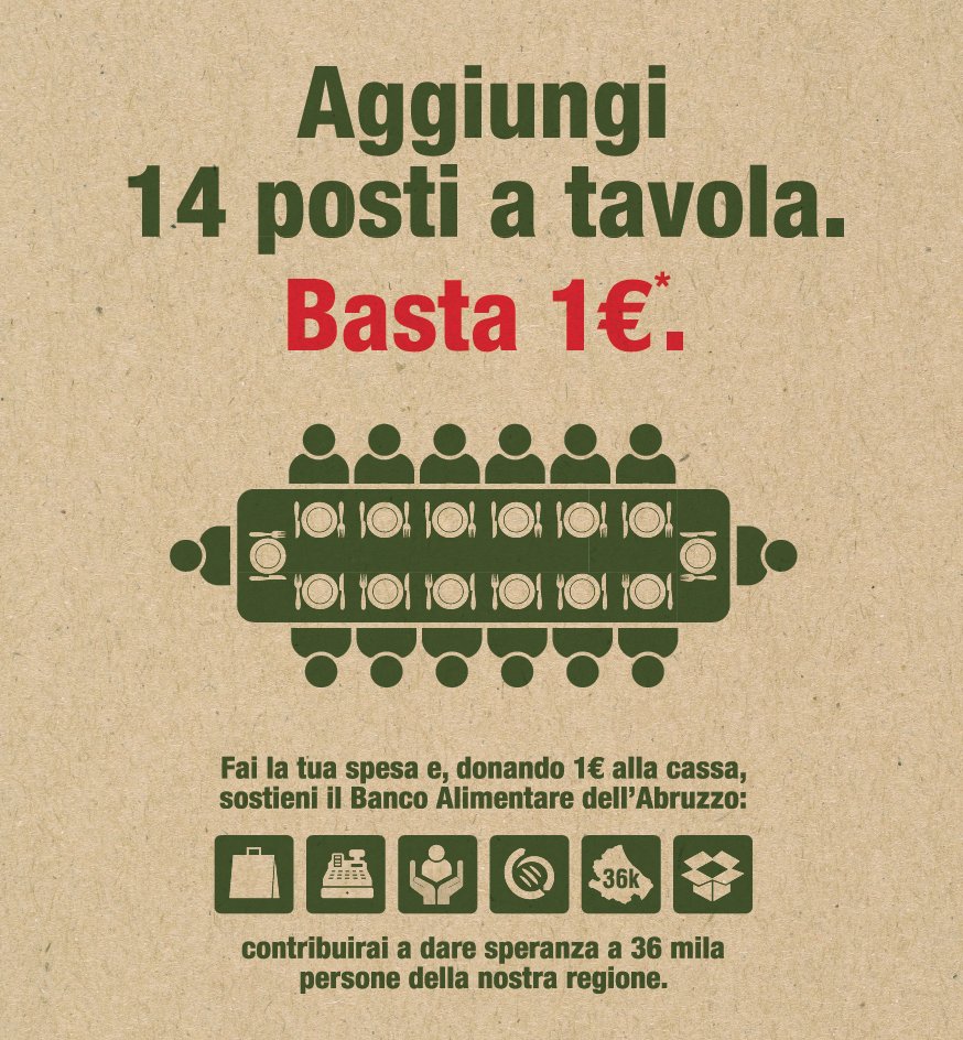 Basta un solo euro per dare quattordici pasti a chi vive nel  bisogno in  Abruzzo: torna la campagna di solidarietà per il Banco  Alimentare  dell'Abruzzo negli Iper Conad di Città Sant'Angelo, Ortona e   Colonnella, fino al 5 agosto! <a href="/Conad/">Conad</a> <a href="/BancoAlimentare/">Banco Alimentare</a>