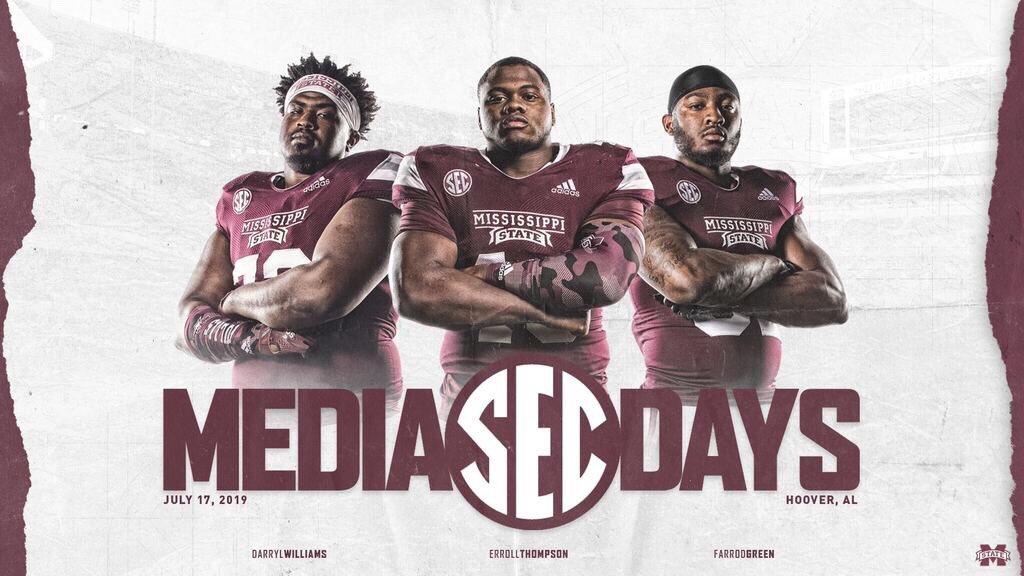 HailStateFB's tweet photo. Great men. 
Great leaders.
Great student-athletes. 

These three will join @BallCoachJoeMo on July 17 in Hoover at #SECMD19 to represent Mississippi State!

@73_Darryl x @Im3Fly x @GreenFarrod

#HailState🐶 https://t.co/otSwNbNhxF