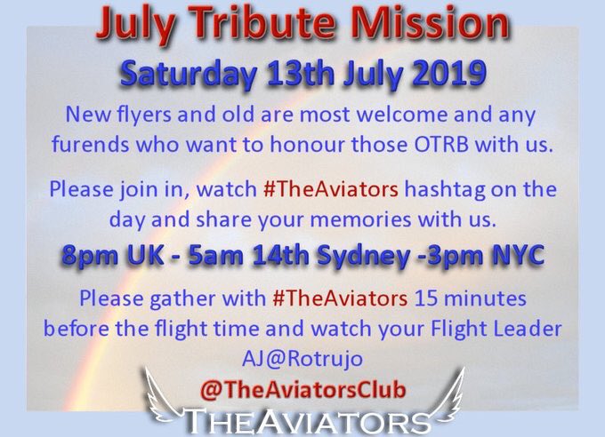Hey there me pals! It's time to honor our besties who have gone OTRB. It's our most special mission. Join us on 7/13. Info below! #TheAviators <a href="/theaviatorsclub/">The Aviators</a>